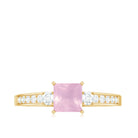 Classic Princess Cut Rose Quartz and Diamond Engagement Ring Rose Quartz - ( AAA ) - Quality - Rosec Jewels