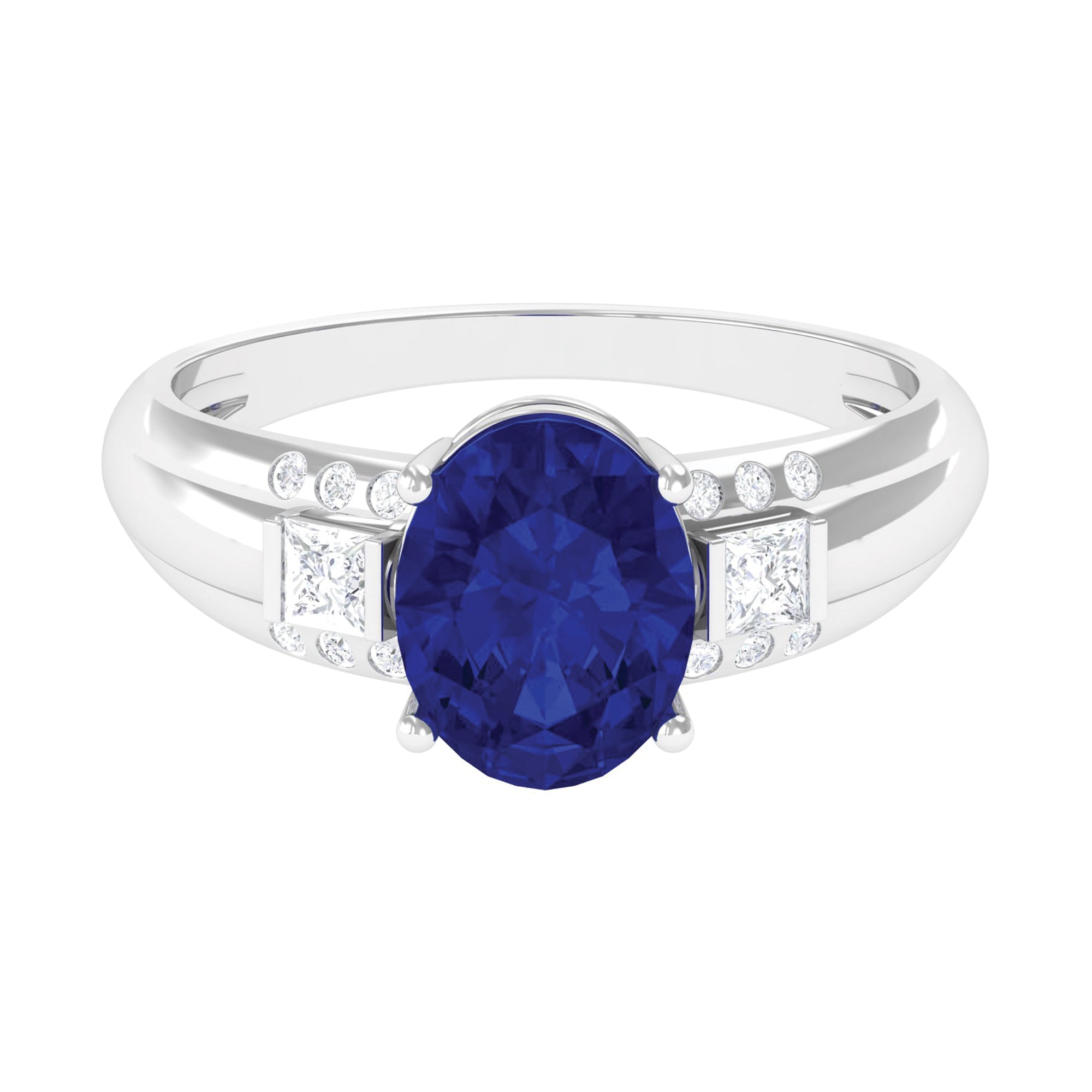 Lab Created Blue Sapphire Solitaire Engagement Ring with Diamond Lab Created Blue Sapphire - ( AAAA ) - Quality - Rosec Jewels