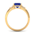 Lab Created Blue Sapphire Solitaire Engagement Ring with Diamond Lab Created Blue Sapphire - ( AAAA ) - Quality - Rosec Jewels