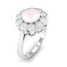 Bezel Set Round Rose Quartz Halo Engagement Ring with Diamond Rose Quartz - ( AAA ) - Quality - Rosec Jewels