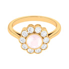 Bezel Set Round Rose Quartz Halo Engagement Ring with Diamond Rose Quartz - ( AAA ) - Quality - Rosec Jewels