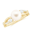 Real Freshwater Pearl Solitaire Crossover Ring with Diamond Freshwater Pearl - ( AAA ) - Quality - Rosec Jewels