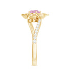 Rose Quartz and Diamond Flower Engagement Ring with Bypass Shank Rose Quartz - ( AAA ) - Quality - Rosec Jewels