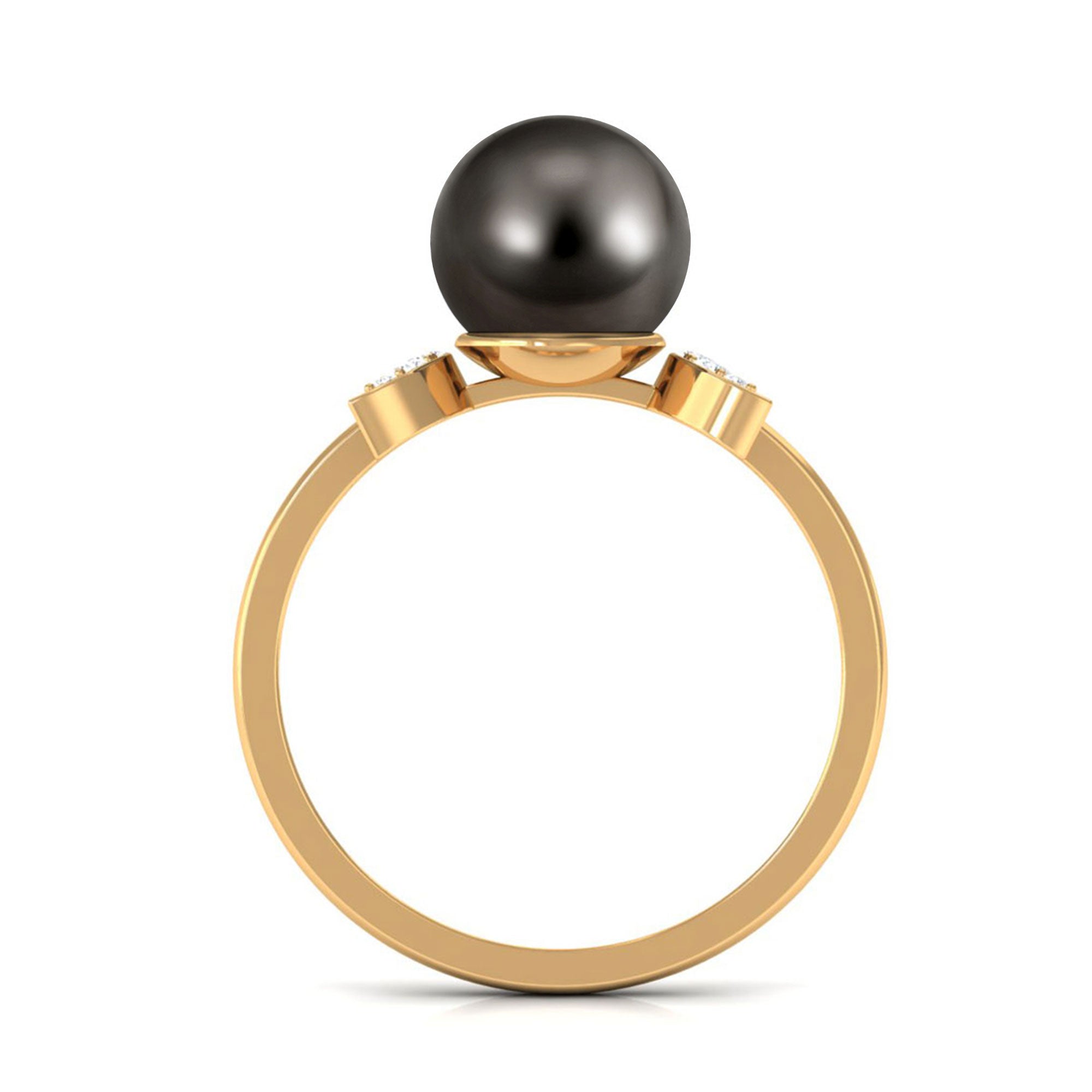 Round Tahitian Pearl Designer Engagement Ring with Diamond Tahitian pearl - ( AAA ) - Quality - Rosec Jewels