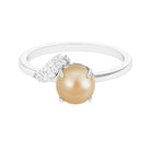 Classic South Sea Pearl Solitaire Ring with Diamond Leaf South Sea Pearl - ( AAA ) - Quality - Rosec Jewels