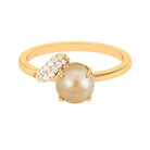 Classic South Sea Pearl Solitaire Ring with Diamond Leaf South Sea Pearl - ( AAA ) - Quality - Rosec Jewels