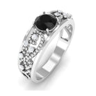 1 CT Beaded Created Black Diamond Solitaire Band Ring with Diamond Accent Lab Created Black Diamond - ( AAAA ) - Quality - Rosec Jewels