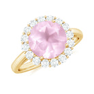 2.50 CT Round Shape Rose Quartz Simple Halo Ring with Diamond Rose Quartz - ( AAA ) - Quality - Rosec Jewels