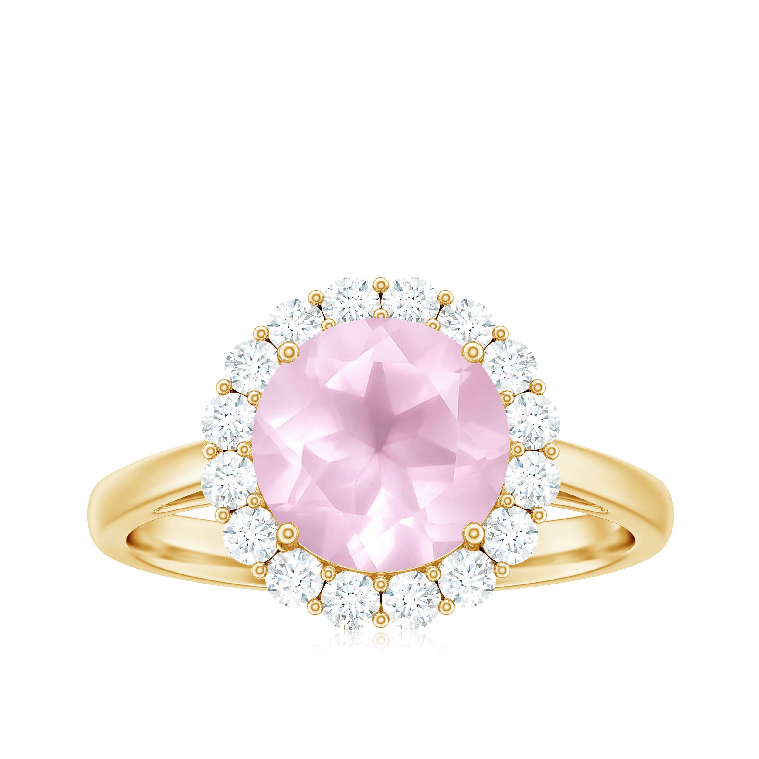 2.50 CT Round Shape Rose Quartz Simple Halo Ring with Diamond Rose Quartz - ( AAA ) - Quality - Rosec Jewels