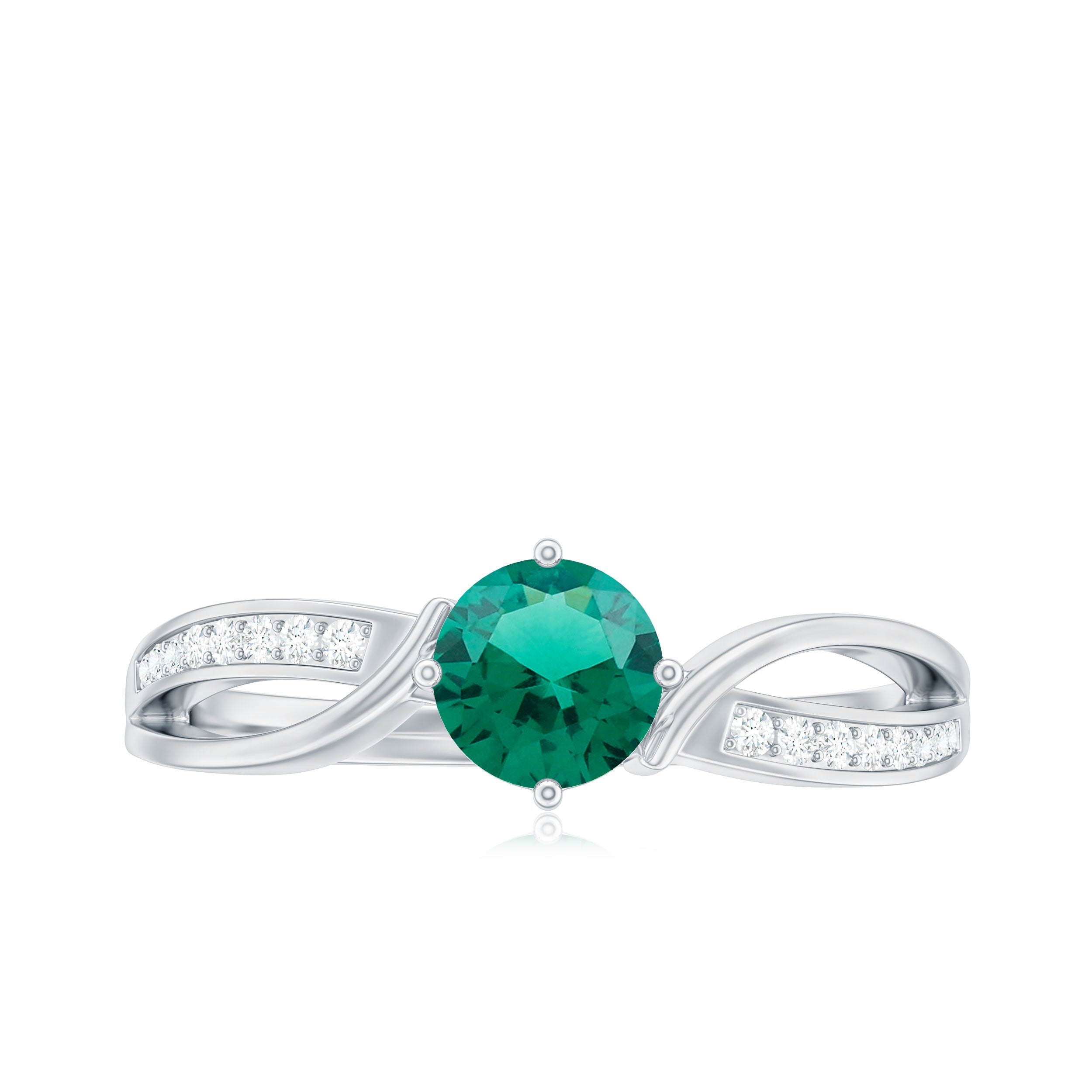 Infinity Shank Round Created Emerald Engagement Ring with Diamond Lab Created Emerald - ( AAAA ) - Quality - Rosec Jewels