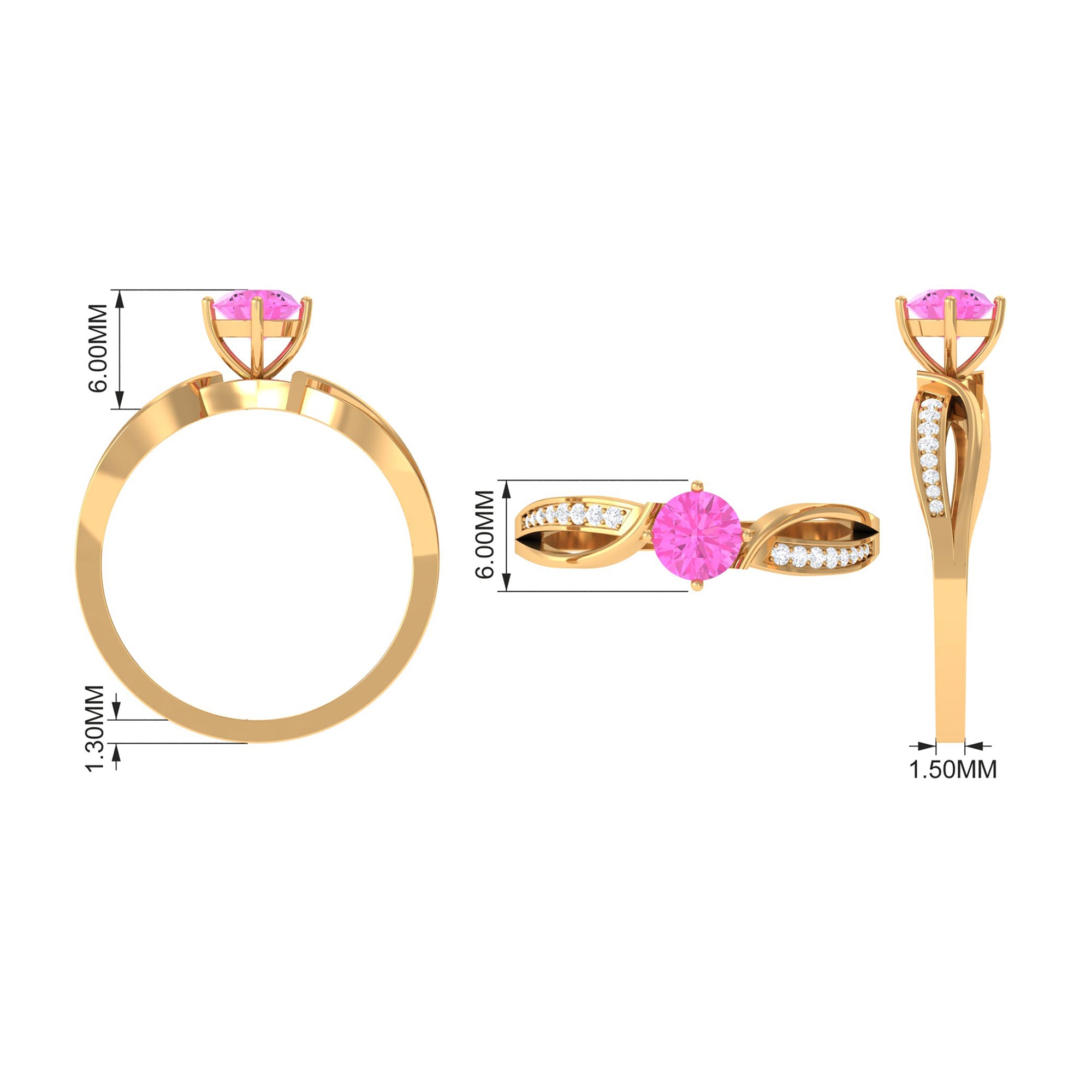 Infinity Shank Round Pink Sapphire Engagement Ring with Diamond Pink Sapphire - ( AAA ) - Quality - Rosec Jewels