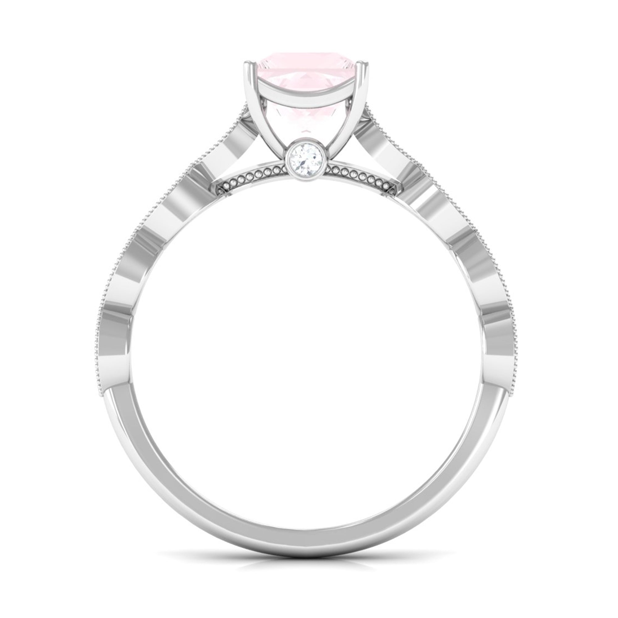 1.5 CT Princess Cut Rose Quartz Engagement Ring with Diamond Side Stones Rose Quartz - ( AAA ) - Quality - Rosec Jewels