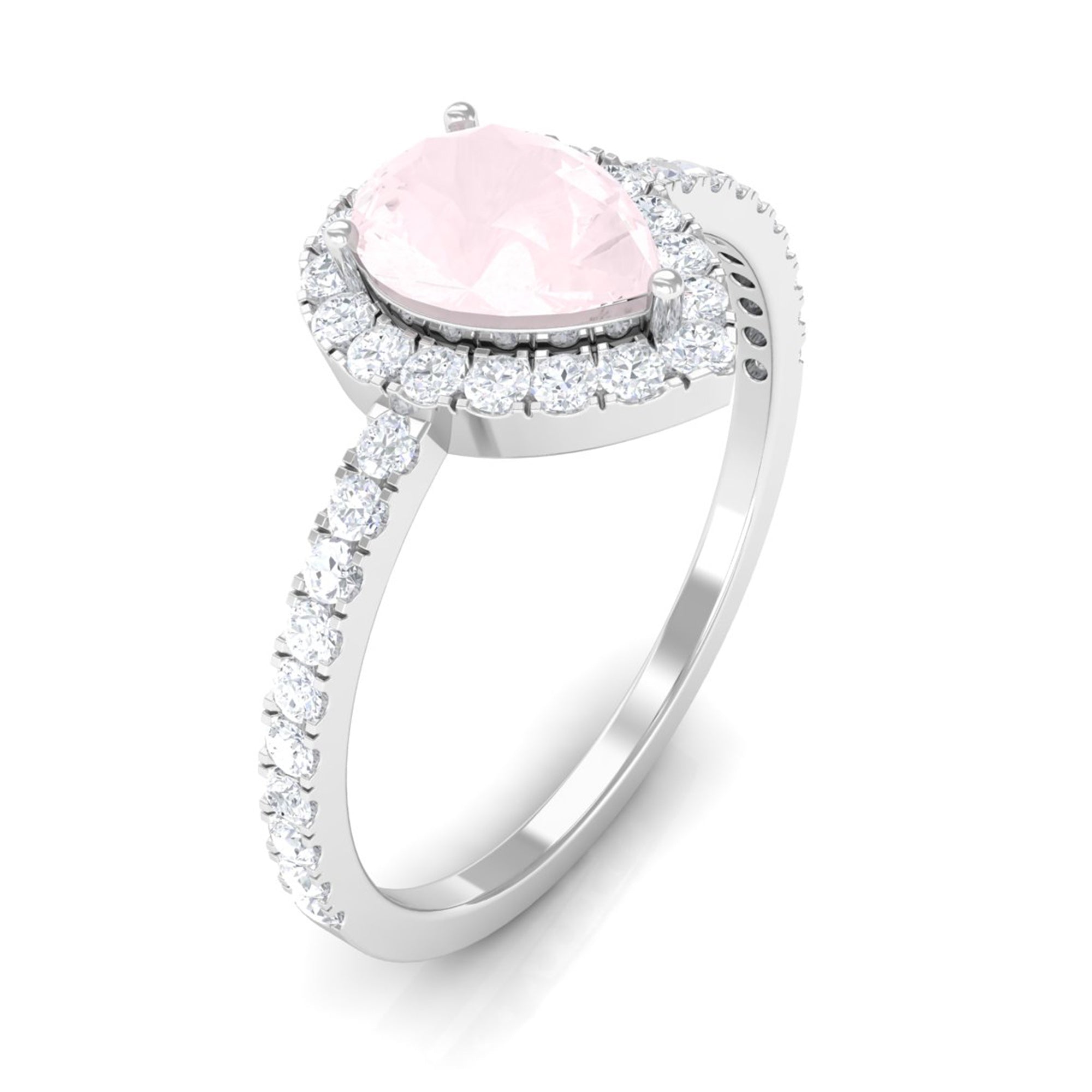 1 CT Minimal Rose Quartz Engagement Ring with Diamond Accent Rose Quartz - ( AAA ) - Quality - Rosec Jewels