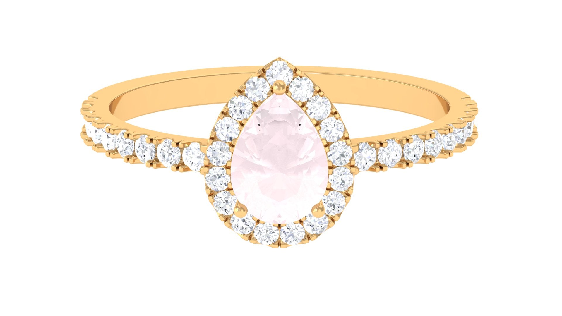 1 CT Minimal Rose Quartz Engagement Ring with Diamond Accent Rose Quartz - ( AAA ) - Quality - Rosec Jewels