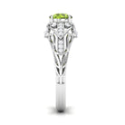 Antique Style Round Peridot Engagement Ring with Diamond Peridot - ( AAA ) - Quality - Rosec Jewels