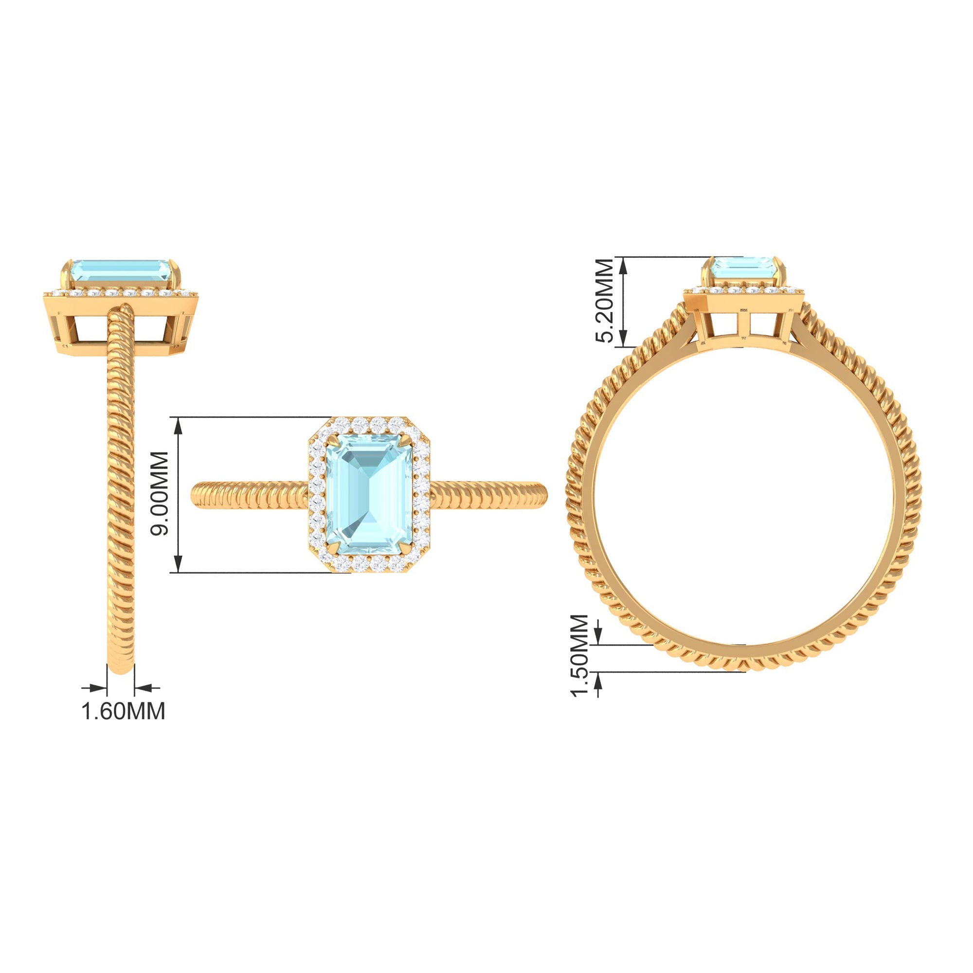 Emerald Cut Sky Blue Topaz and Diamond Halo Ring Sky Blue Topaz - ( AAA ) - Quality - Rosec Jewels