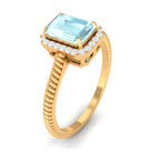 Emerald Cut Sky Blue Topaz and Diamond Halo Ring Sky Blue Topaz - ( AAA ) - Quality - Rosec Jewels