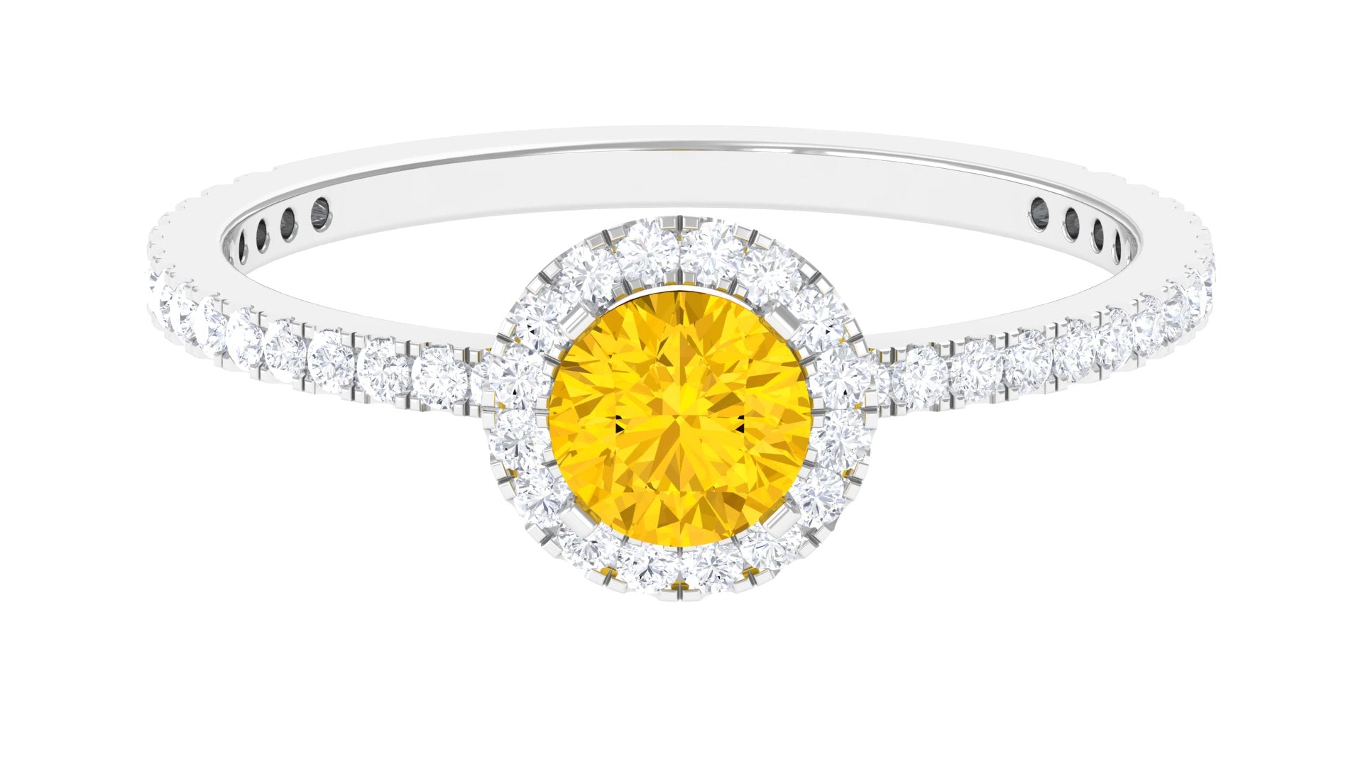 Rosec Jewels-Round Shape Yellow Sapphire Halo Engagement Ring with Diamond
