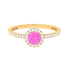 Round Pink Sapphire Halo Engagement Ring with Diamond Pink Sapphire - ( AAA ) - Quality - Rosec Jewels