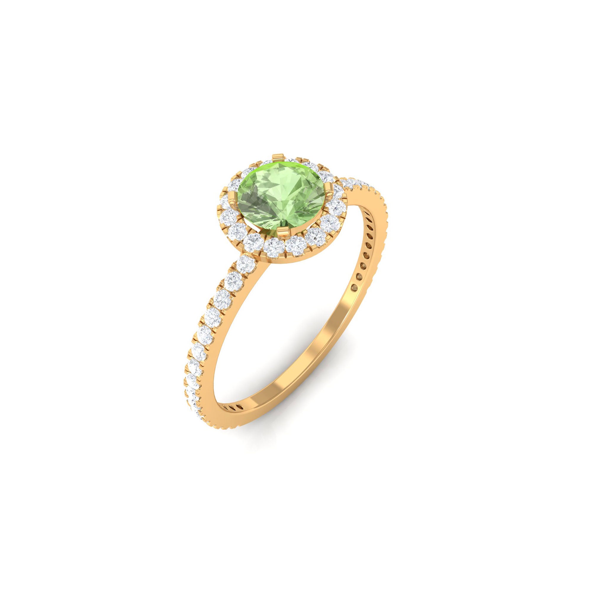 Round Green Sapphire Halo Engagement Ring with Diamond Green Sapphire - ( AAA ) - Quality - Rosec Jewels