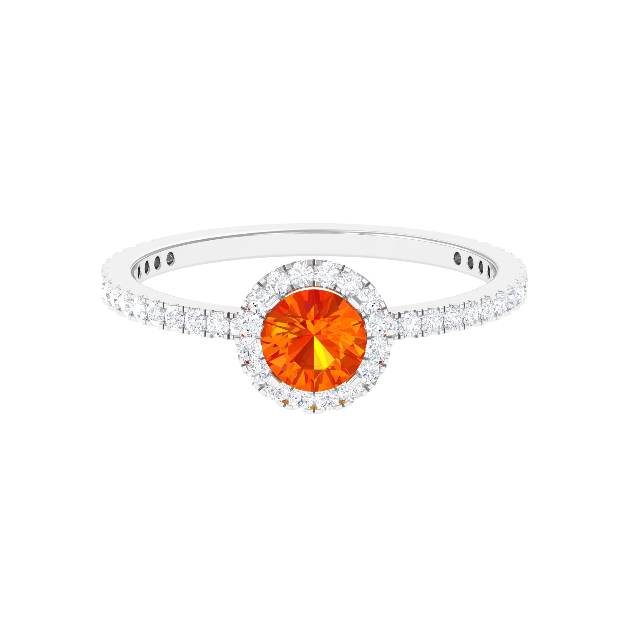 Round Orange Sapphire Halo Engagement Ring with Diamond Orange Sapphire - ( AAA ) - Quality - Rosec Jewels