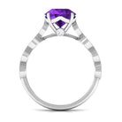 Amethyst and Diamond Solitaire Engagement Ring with Milgrain Details Amethyst - ( AAA ) - Quality - Rosec Jewels