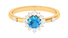 1 CT Round Swiss Blue Topaz and Diamond Halo Engagement Ring Swiss Blue Topaz - ( AAA ) - Quality - Rosec Jewels