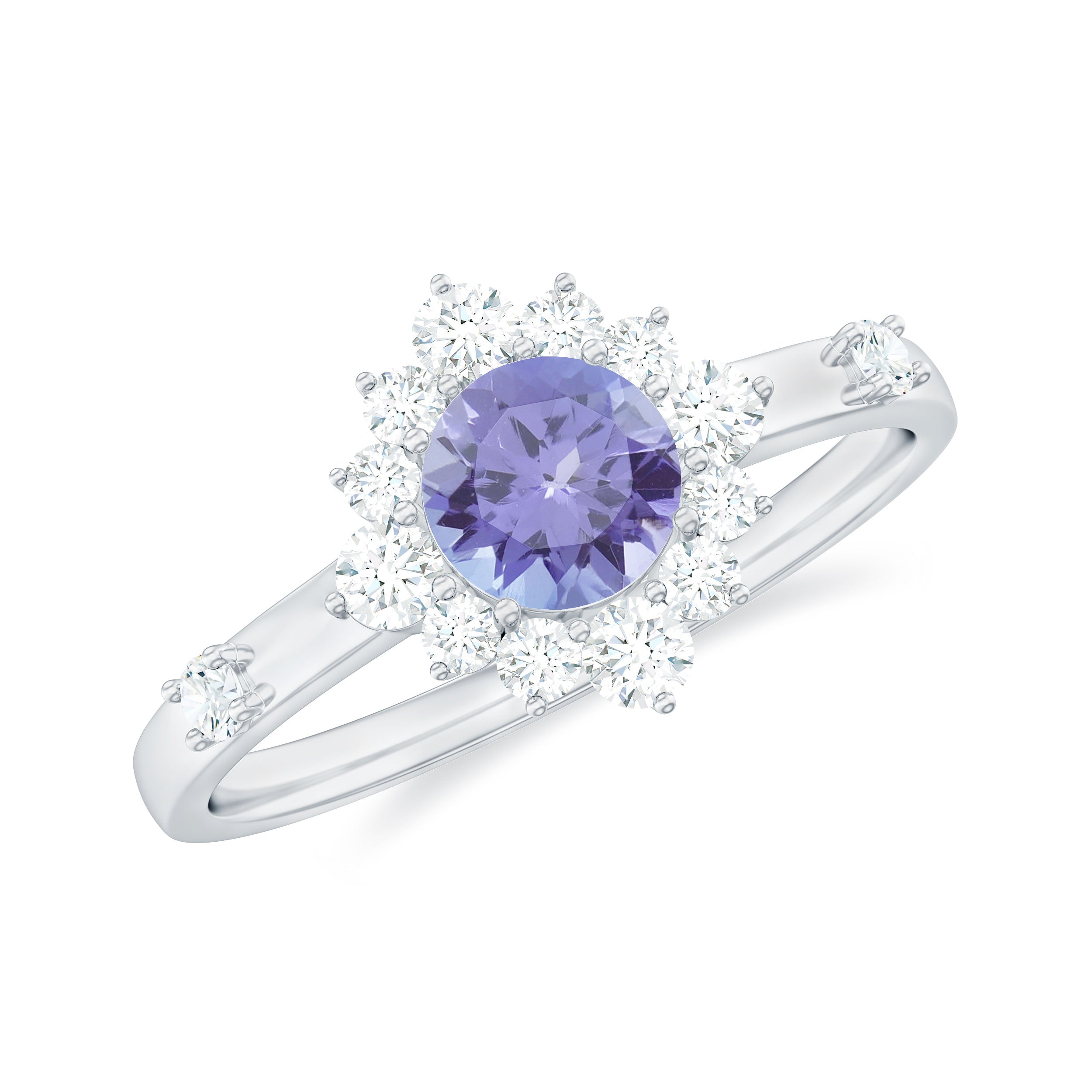 1 CT Round Tanzanite and Diamond Halo Engagement Ring Tanzanite - ( AAA ) - Quality - Rosec Jewels