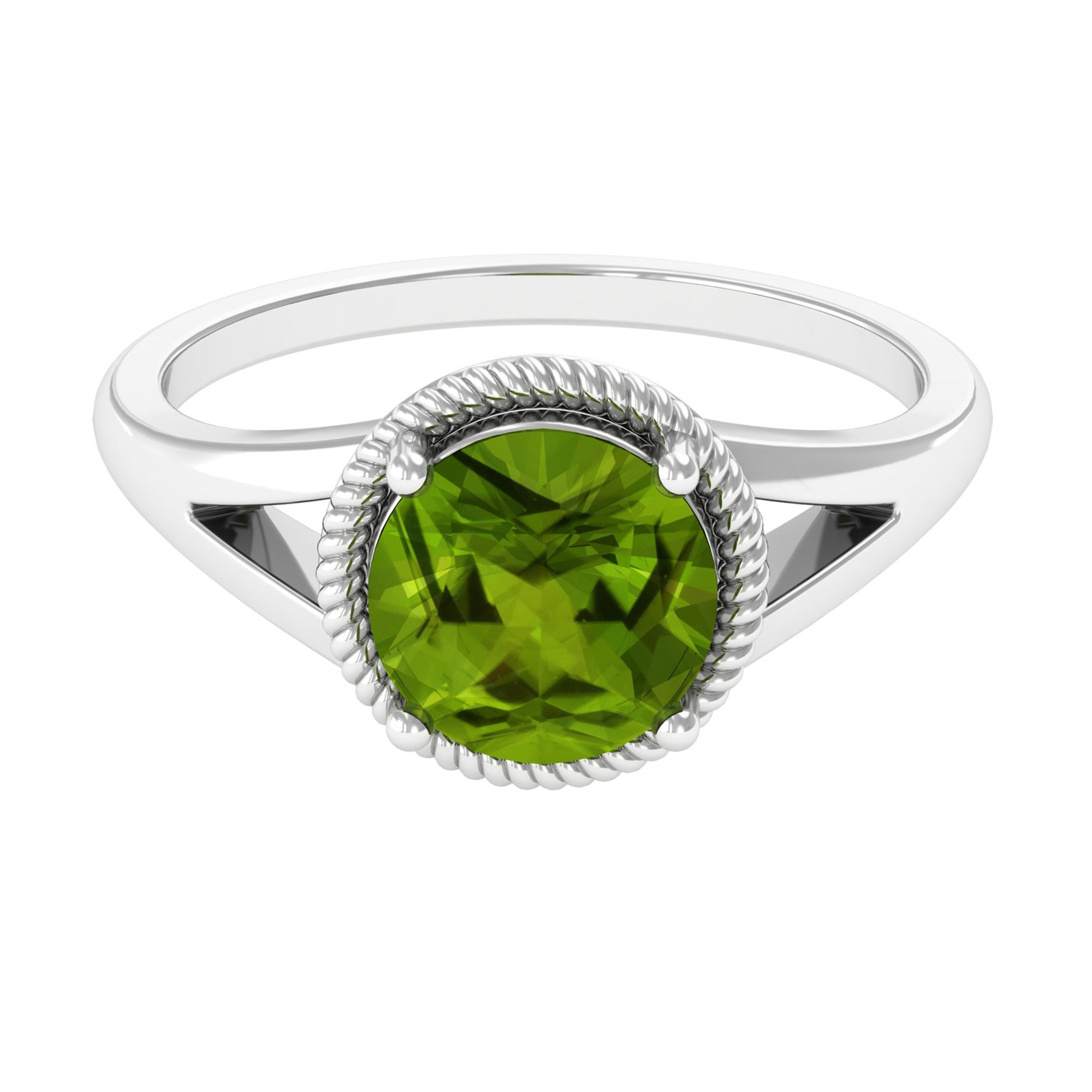 2 CT Round Peridot Solitaire Gold Ring in Split Shank Peridot - ( AAA ) - Quality - Rosec Jewels