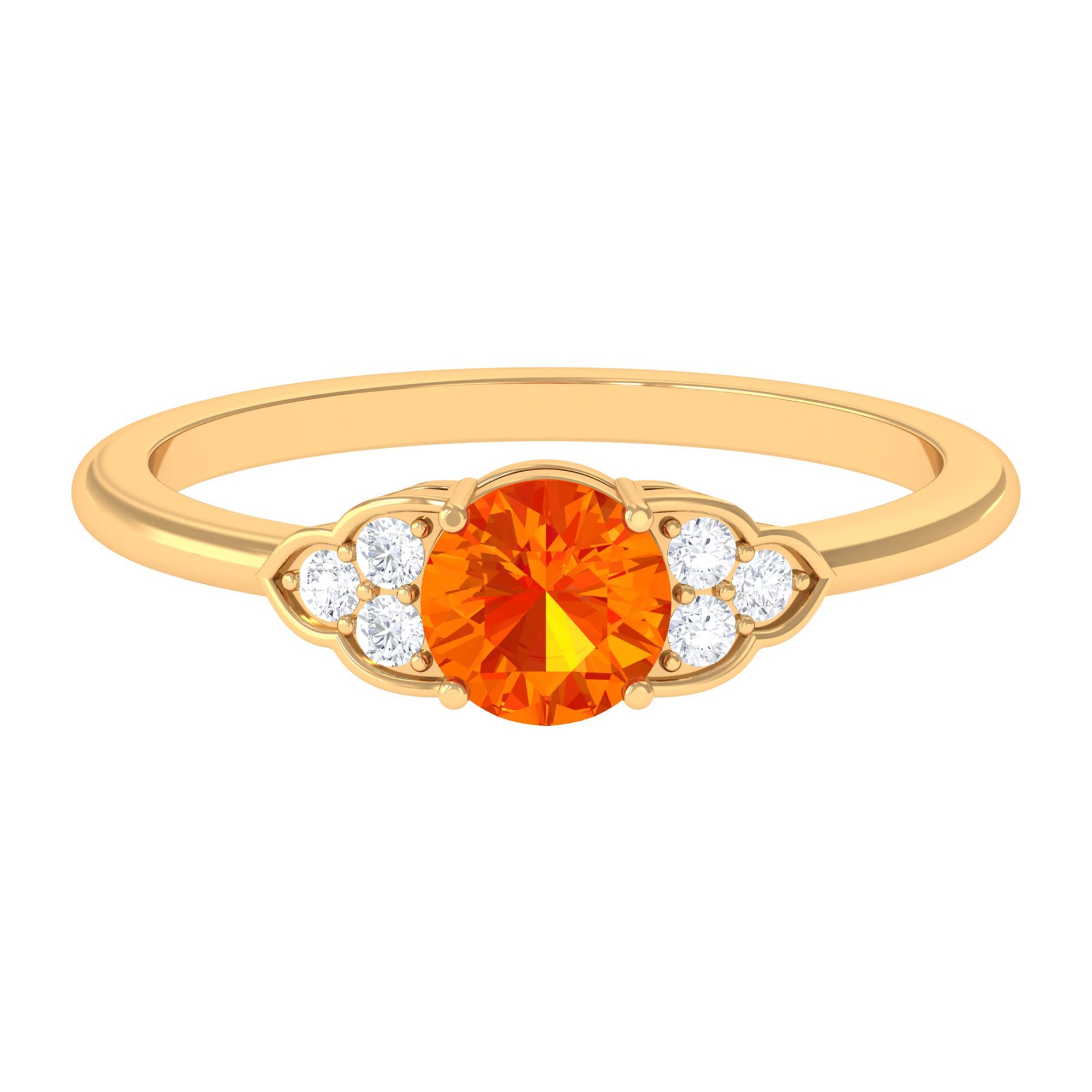 3/4 CT Orange Sapphire Engagement Ring with Diamond Trio Orange Sapphire - ( AAA ) - Quality - Rosec Jewels