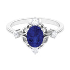 Oval Cut Solitaire Created Blue Sapphire Engagement Ring with Diamond Lab Created Blue Sapphire - ( AAAA ) - Quality - Rosec Jewels