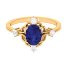 Oval Cut Solitaire Created Blue Sapphire Engagement Ring with Diamond Lab Created Blue Sapphire - ( AAAA ) - Quality - Rosec Jewels