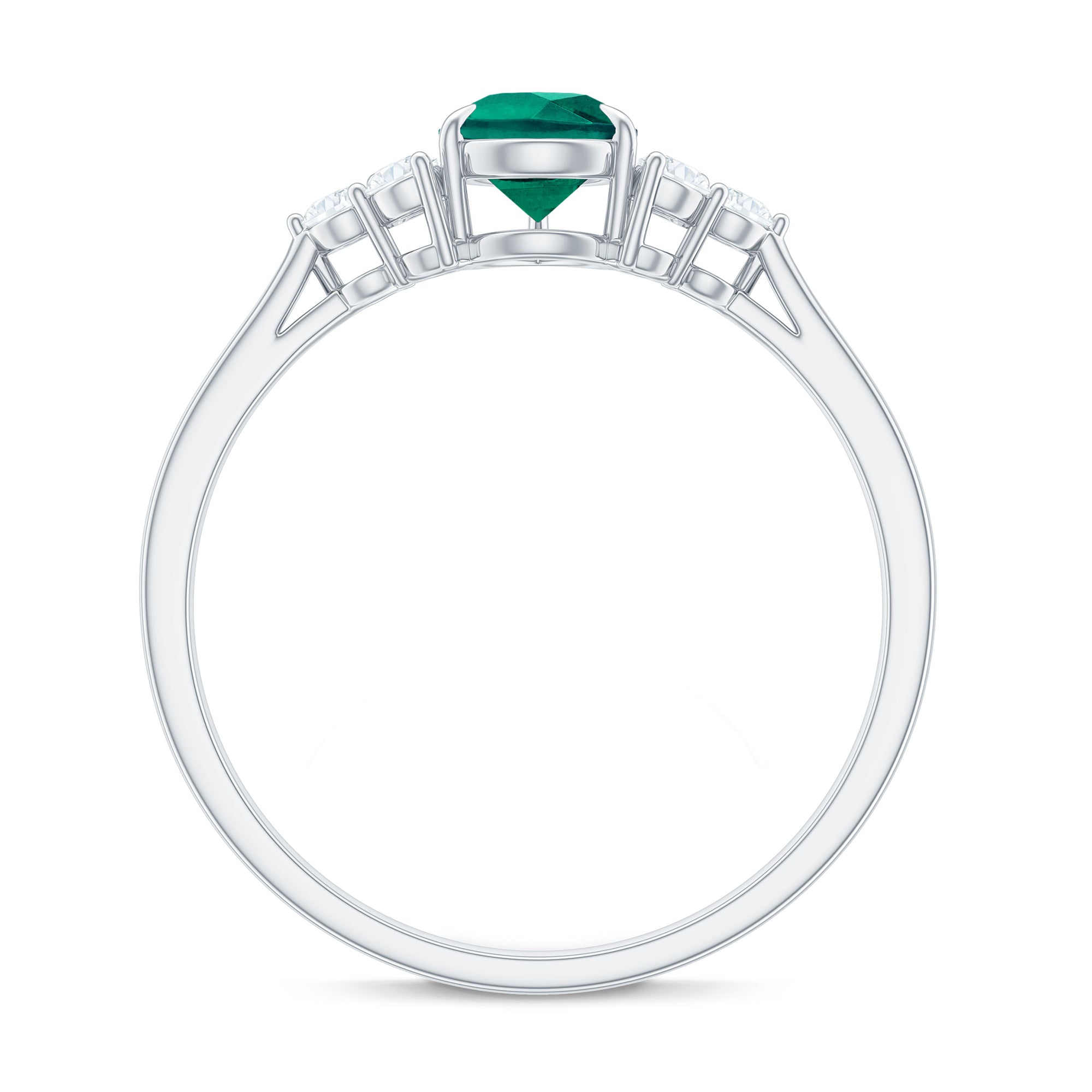 Pear Shaped Created Emerald Solitaire Engagement Ring with Diamond Trio Lab Created Emerald - ( AAAA ) - Quality - Rosec Jewels