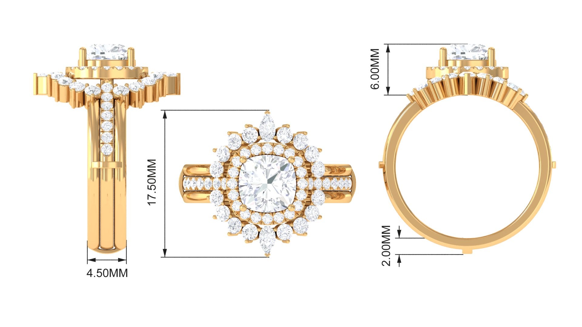 3.75 CT Cushion Zircon Vintage Inspired Wedding Ring Set Zircon - ( AAAA ) - Quality - Rosec Jewels