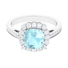 Cushion Cut Sky Blue Topaz Halo Engagement Ring with Moissanite Sky Blue Topaz - ( AAA ) - Quality - Rosec Jewels