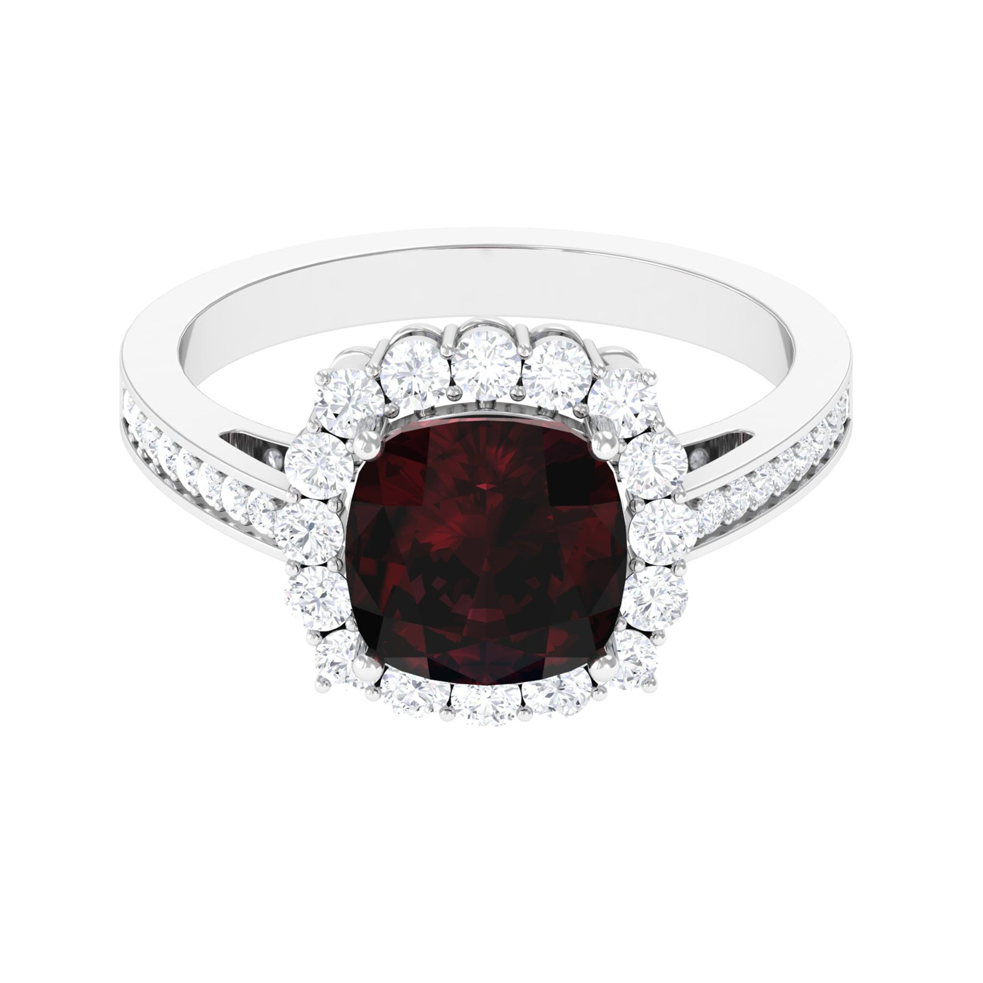 Cushion Cut Garnet Halo Engagement Ring with Diamond Garnet - ( AAA ) - Quality - Rosec Jewels