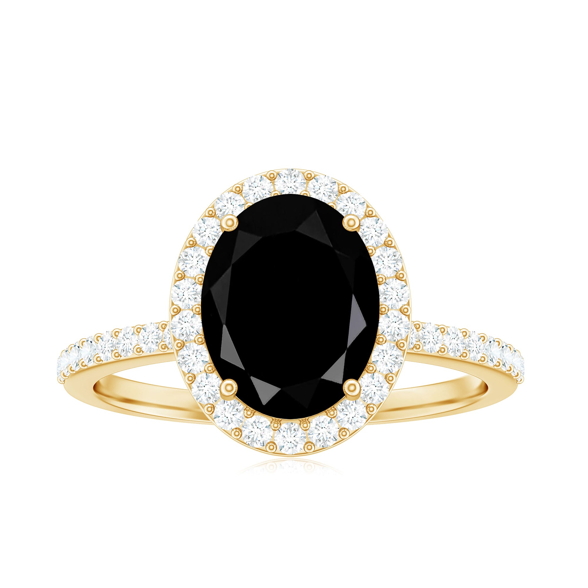Oval Cut Created Black Diamond and Diamond Classic Halo Engagement Ring Lab Created Black Diamond - ( AAAA ) - Quality - Rosec Jewels