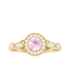 Rose Quartz and Diamond Antique Style Engagement Ring Rose Quartz - ( AAA ) - Quality - Rosec Jewels