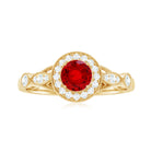 Created Ruby and Diamond Antique Style Engagement Ring Lab Created Ruby - ( AAAA ) - Quality - Rosec Jewels