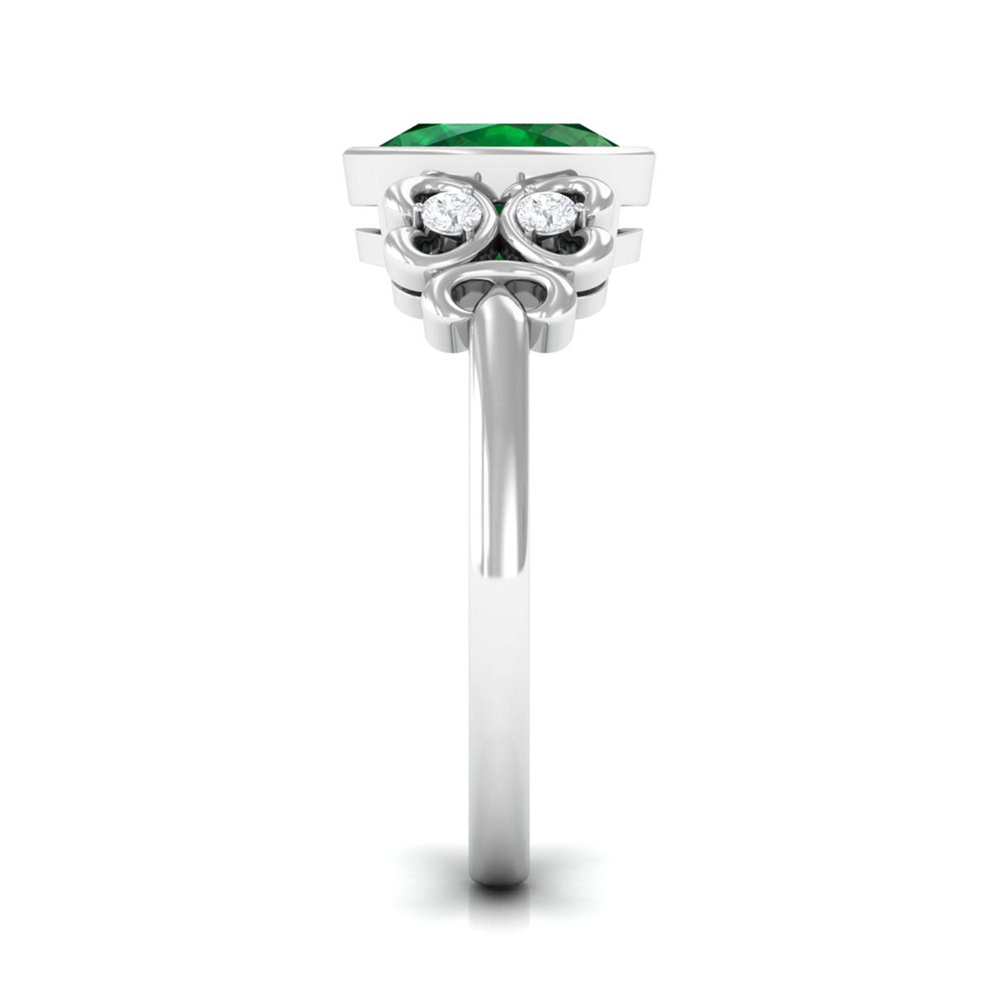 Bezel Set Oval Created Emerald Statement Engagement Ring with Diamond Lab Created Emerald - ( AAAA ) - Quality - Rosec Jewels