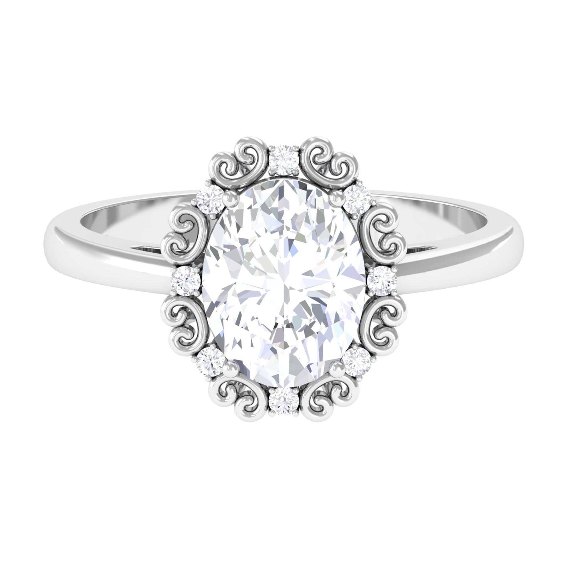 Designer Oval Cubic Zirconia Engagement Ring Zircon - ( AAAA ) - Quality - Rosec Jewels