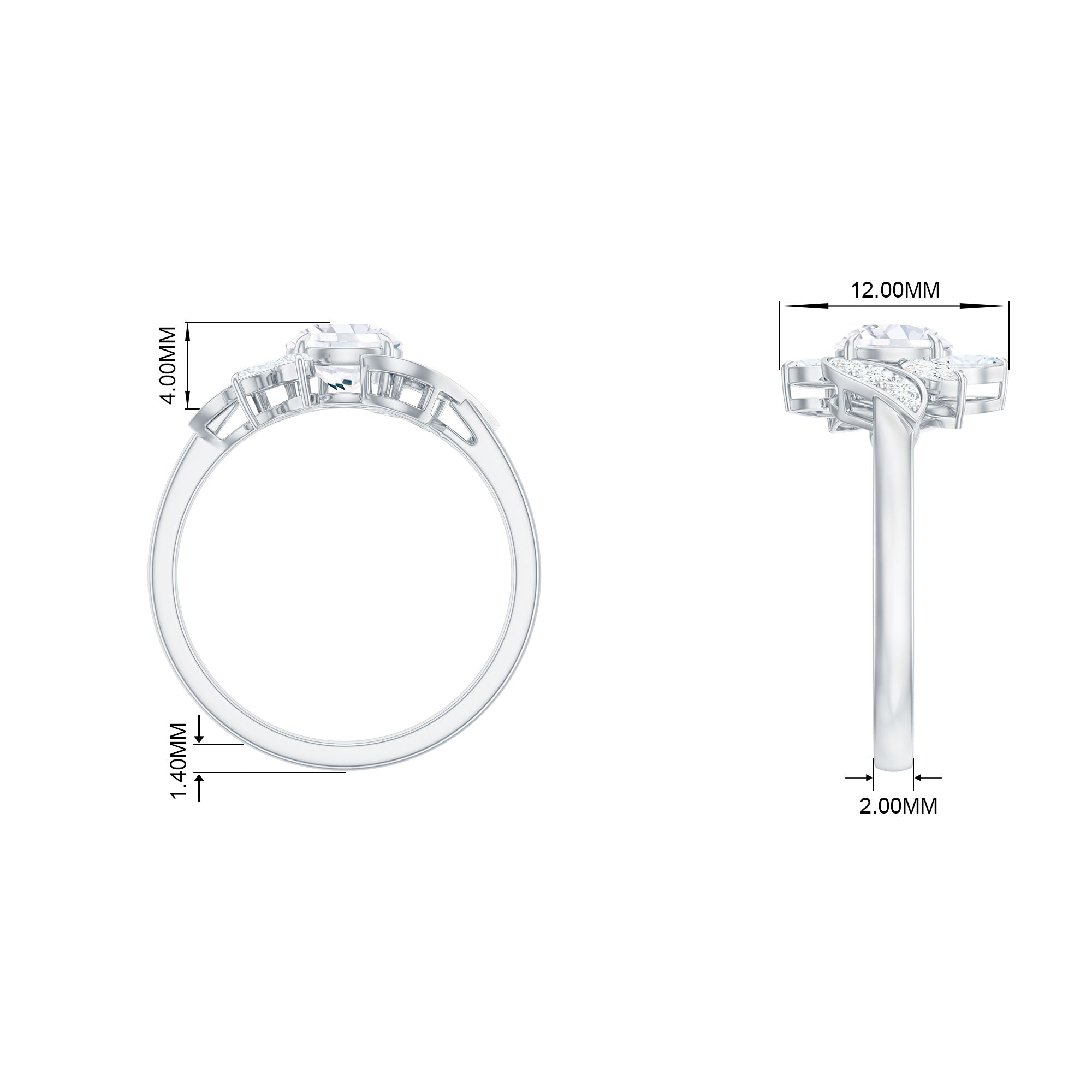 1.75 CT Simulated Diamond Flower Engagement Ring Zircon - ( AAAA ) - Quality - Rosec Jewels