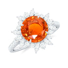 Created Orange Sapphire Cocktail Ring with Moissanite Floral Halo Lab Created Orange Sapphire - ( AAAA ) - Quality - Rosec Jewels