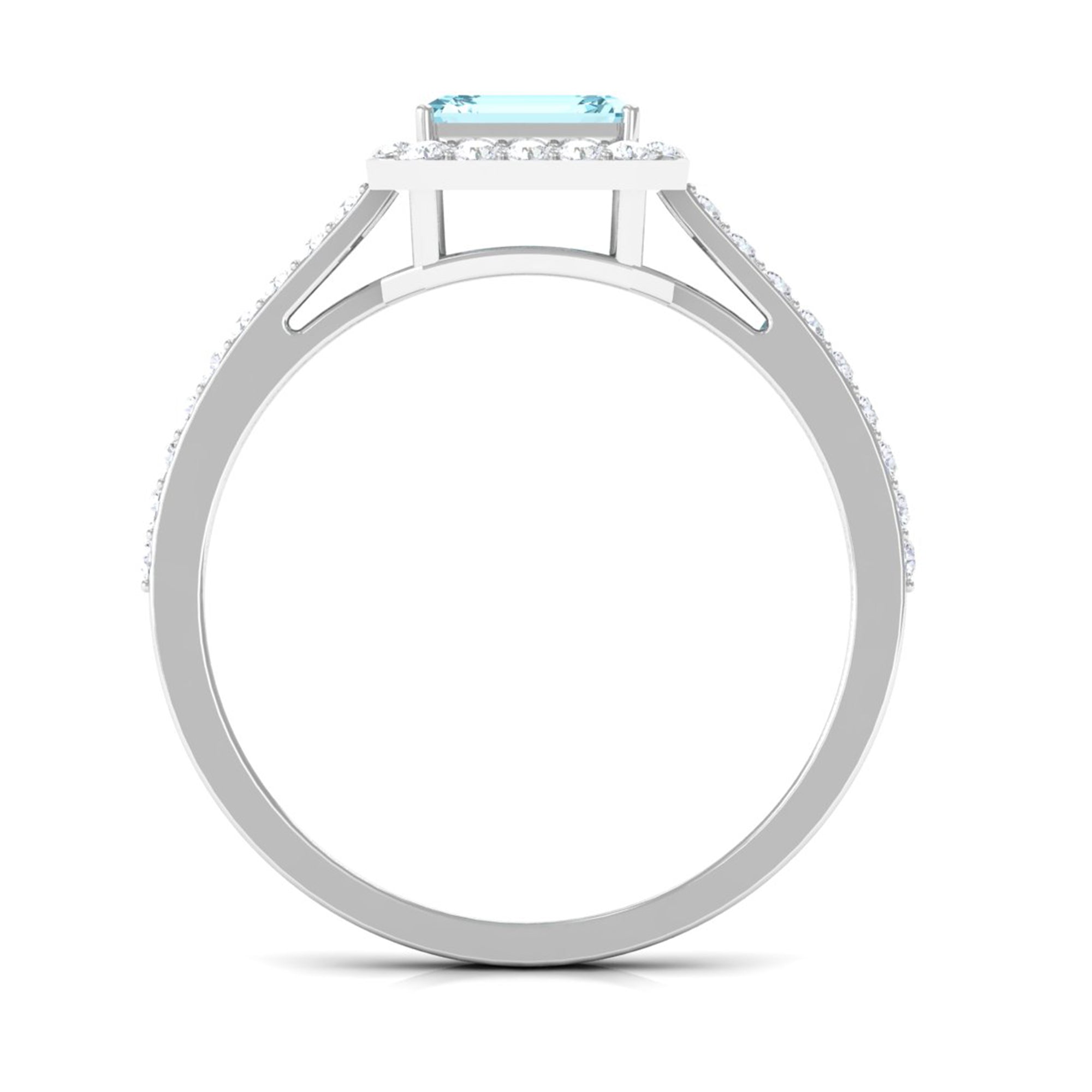 Real Aquamarine Engagement Ring with Diamond Halo Aquamarine - ( AAA ) - Quality - Rosec Jewels