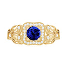 Vintage Created Blue Sapphire and Diamond Milgrain Engagement Ring Lab Created Blue Sapphire - ( AAAA ) - Quality - Rosec Jewels