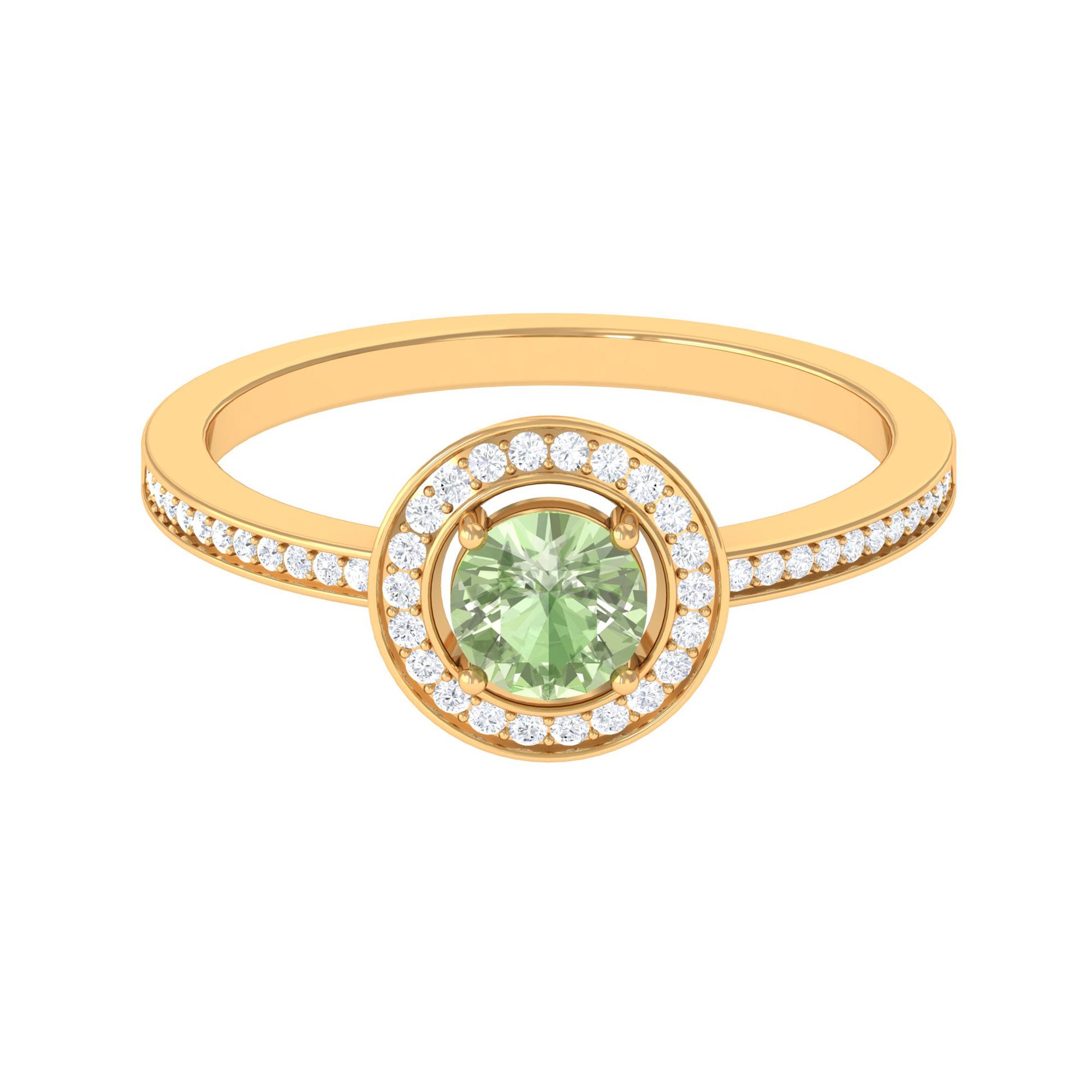 Round Green Sapphire and Diamond Floating Halo Engagement Ring Green Sapphire - ( AAA ) - Quality - Rosec Jewels