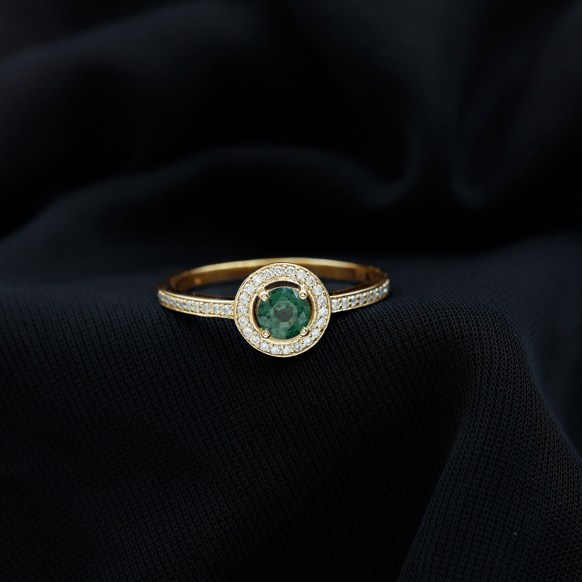 Round Green Sapphire and Diamond Floating Halo Engagement Ring Green Sapphire - ( AAA ) - Quality - Rosec Jewels