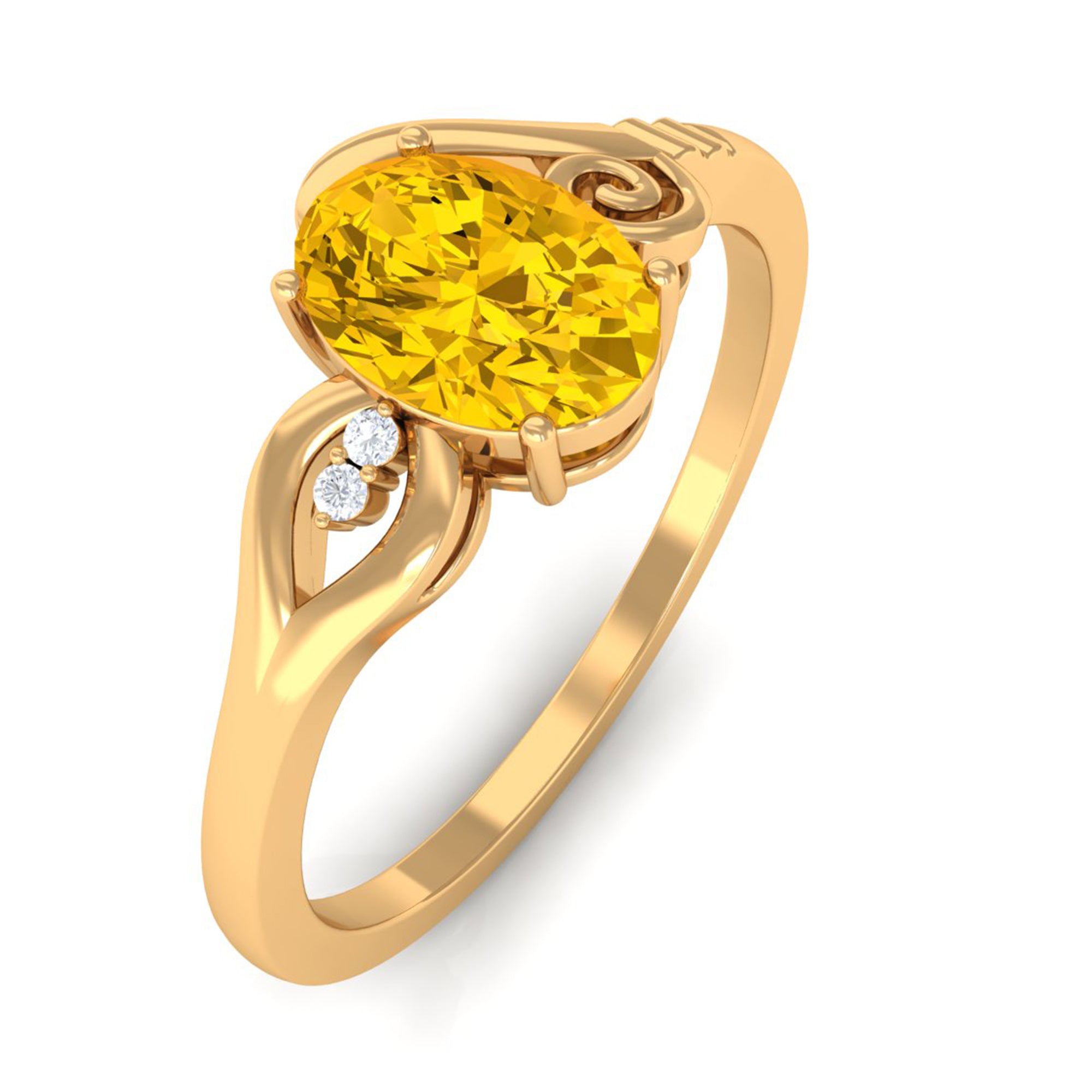 1 CT Oval Cut Solitaire Yellow Sapphire Unique Engagement Ring with Diamond Yellow Sapphire - ( AAA ) - Quality - Rosec Jewels