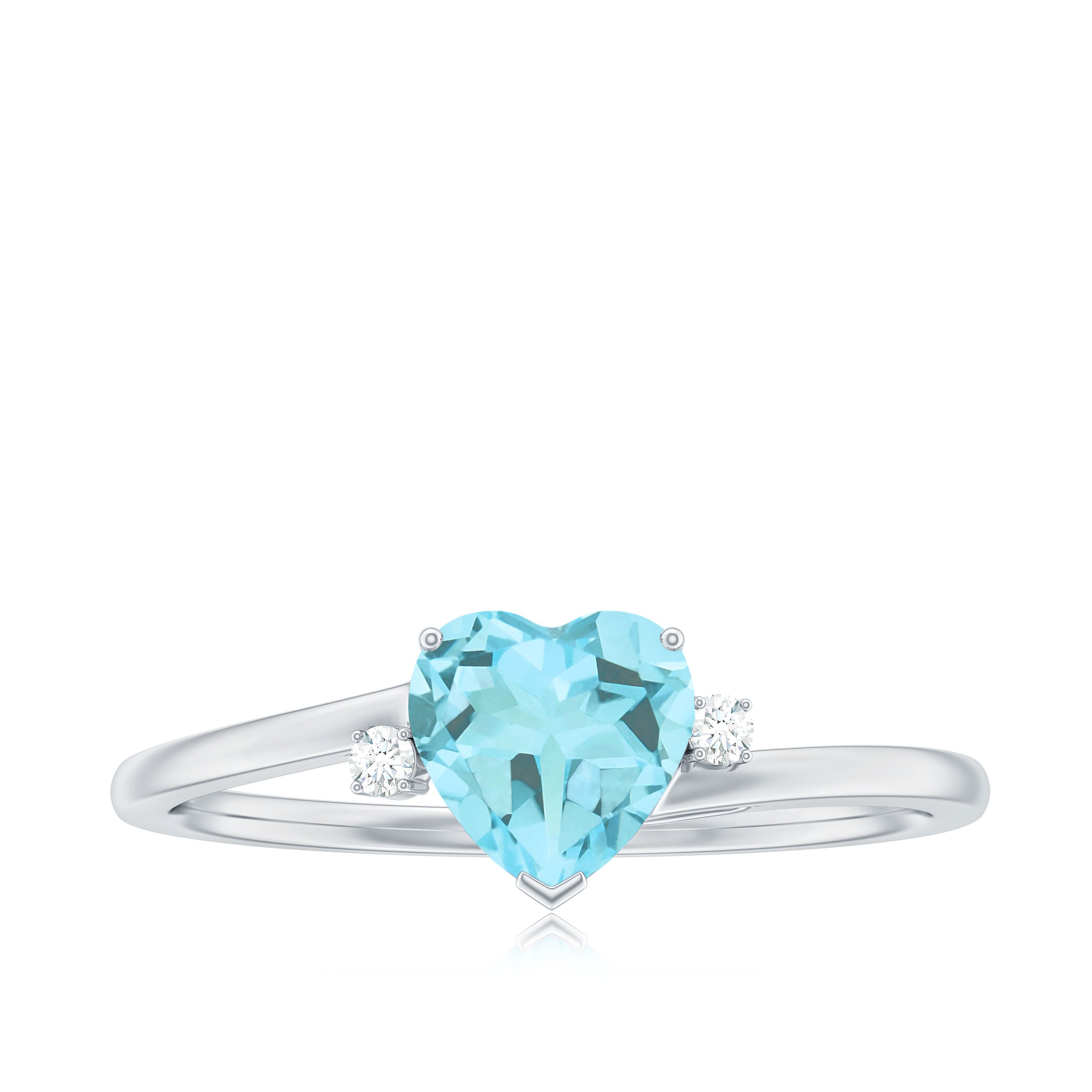 Heart Shape Sky Blue Topaz Solitaire Promise Ring with Diamond Sky Blue Topaz - ( AAA ) - Quality - Rosec Jewels