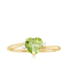 Minimal Peridot Heart Solitaire Promise Ring with Diamond Peridot - ( AAA ) - Quality - Rosec Jewels